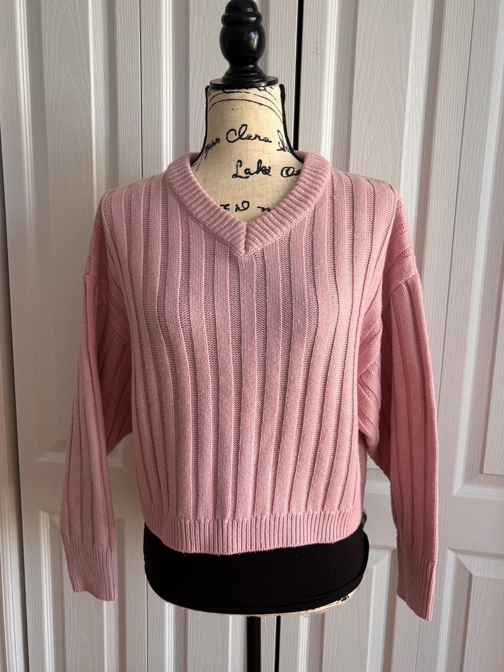 Topshop Pink V-Neck Ribbed Sweater